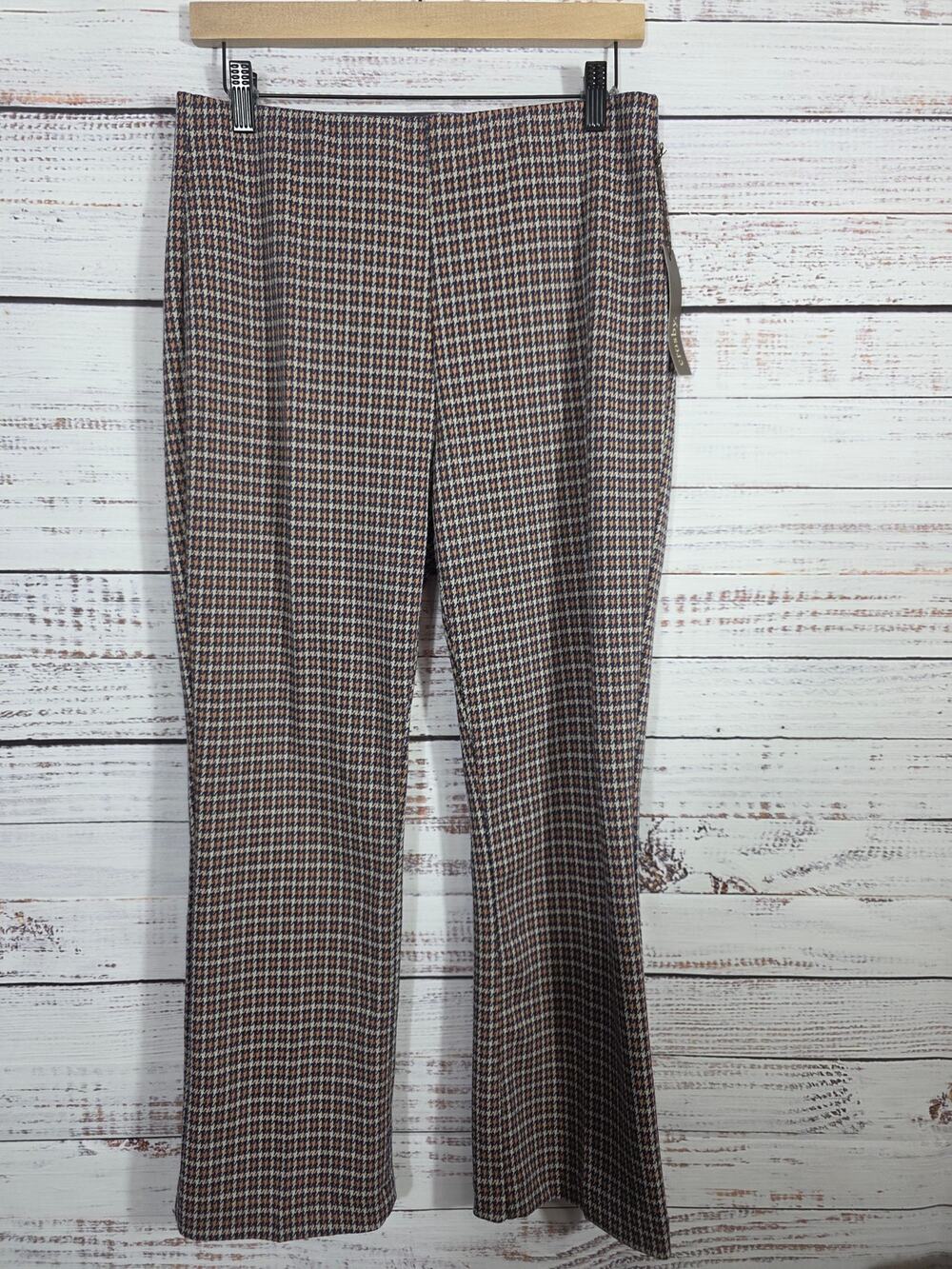 Crosby Women's Medium Houndstooth Pants brown Navy Pull On Trousers Retro